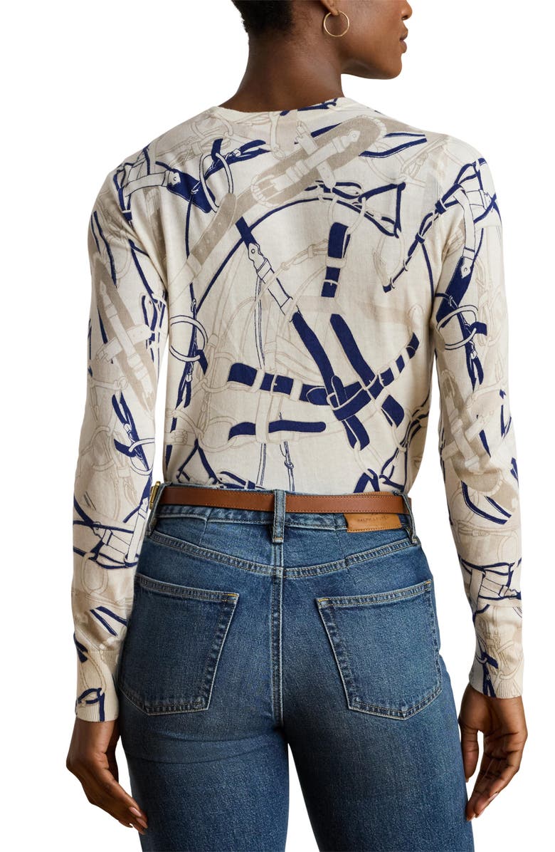 Lauren Ralph Lauren Belting Print Cotton Blend Sweater, Alternate, color, Cream/ Navy Multi
