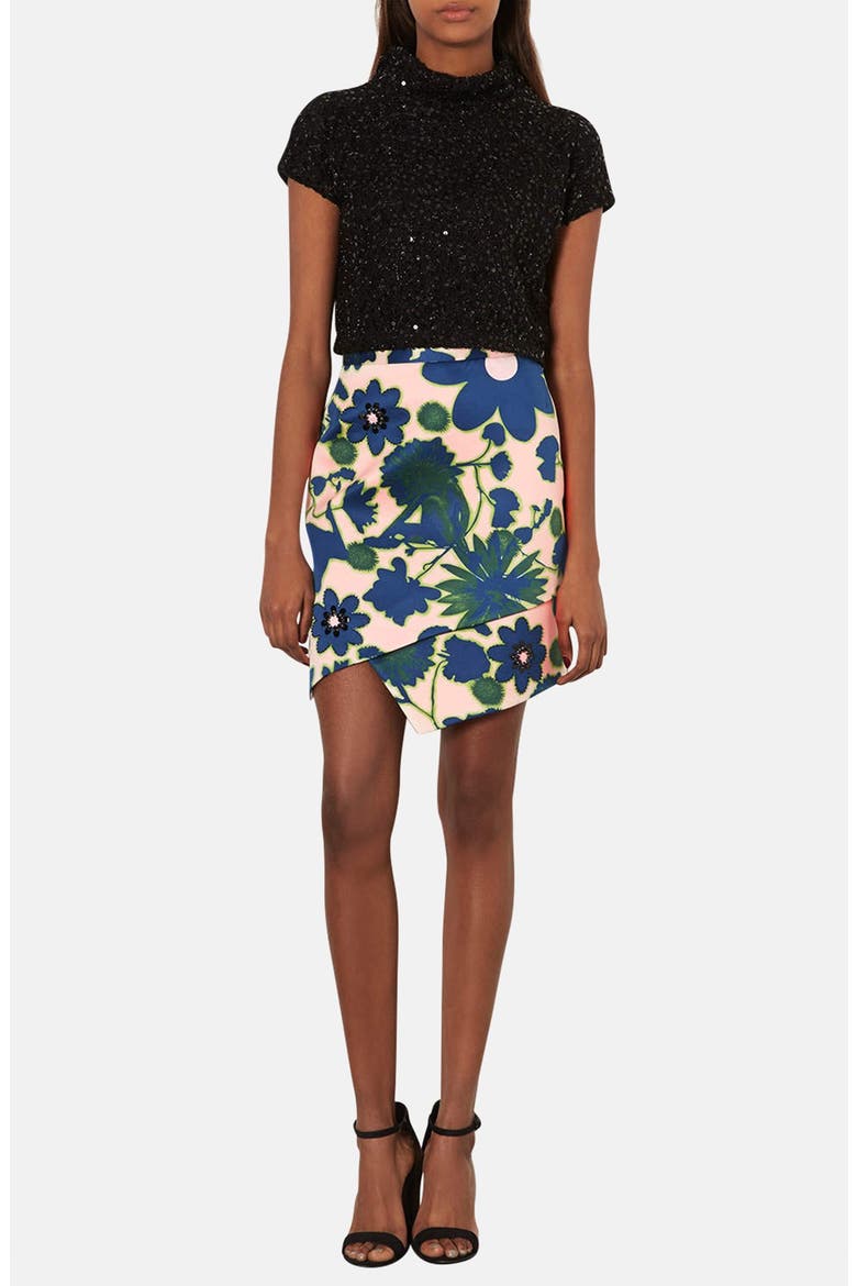 'Floral X-Ray' Embellished Print Skirt, Alternate, color, BLUE MULTI
