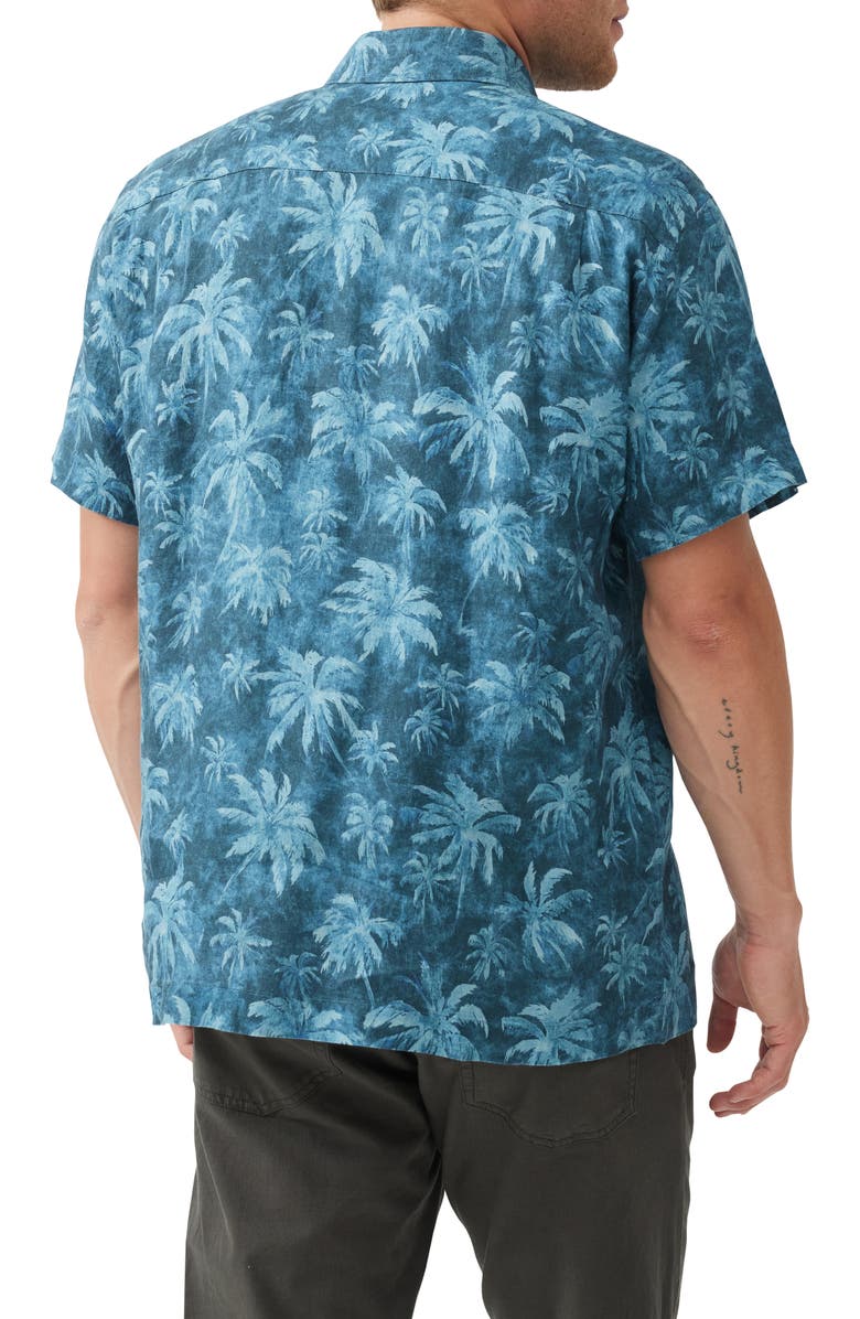 Rodd & Gunn Destiny Bay Palm Tree Print Short Sleeve Linen Button-Up Shirt, Alternate, color, Teal