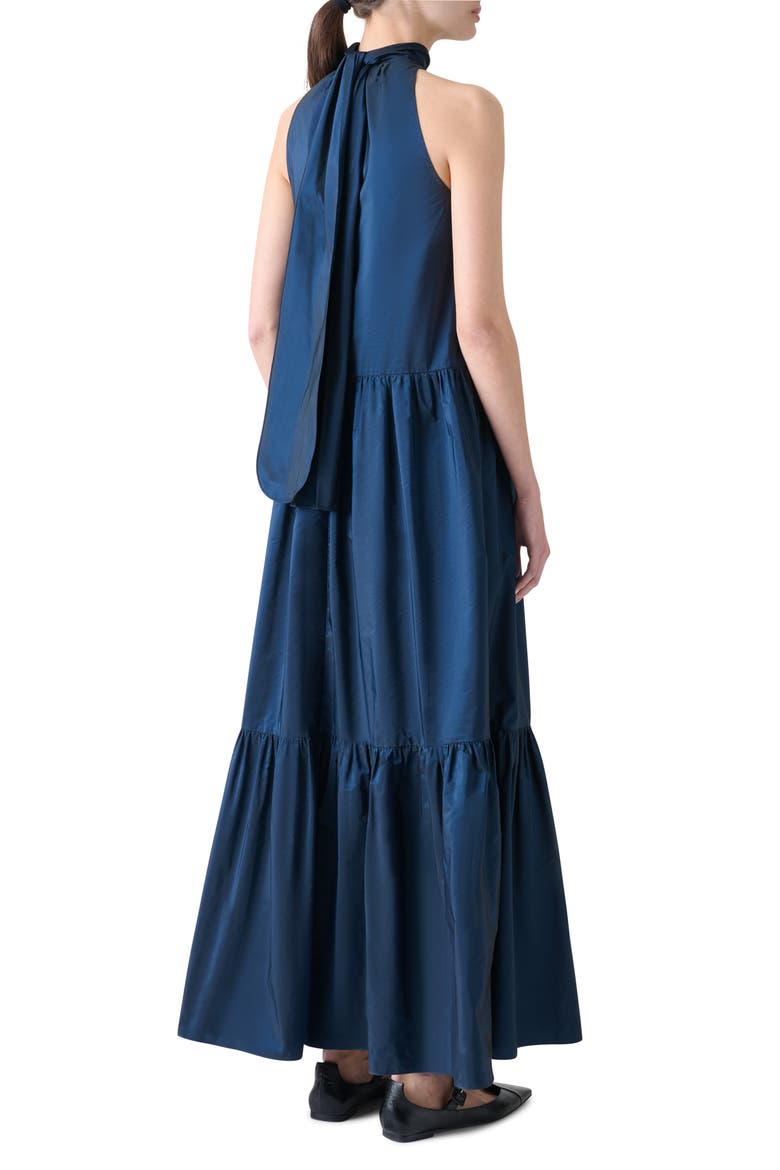 Sleeveless Techno Taffeta Tiered Dress, Alternate, color, NAVY
