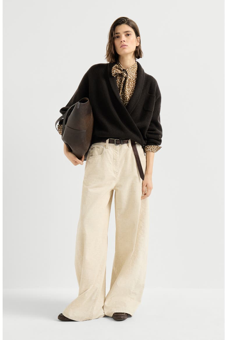 Cashmere English rib cardigan, Alternate, color, Coffee