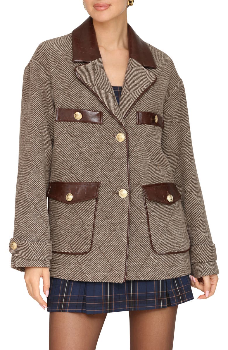 Avec Les Filles Diagonal Weave Contrast Trim Coat, Alternate, color, Brown Basket