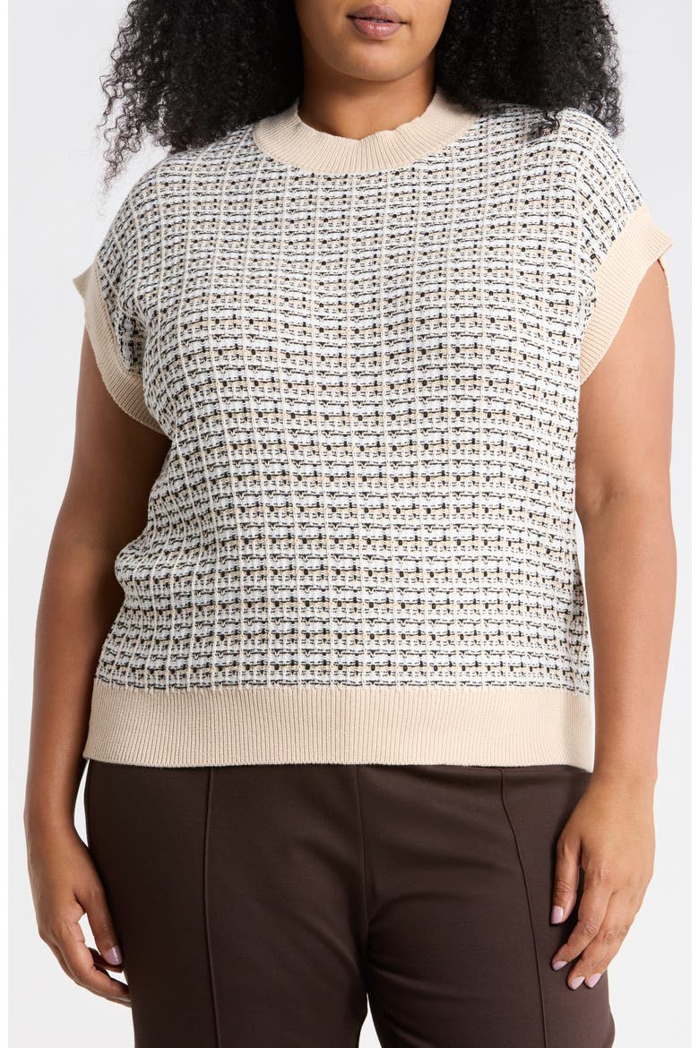 Crewneck Shell Sweater, Main, color, IVORY/ BLACK/ TAUPE COMBO