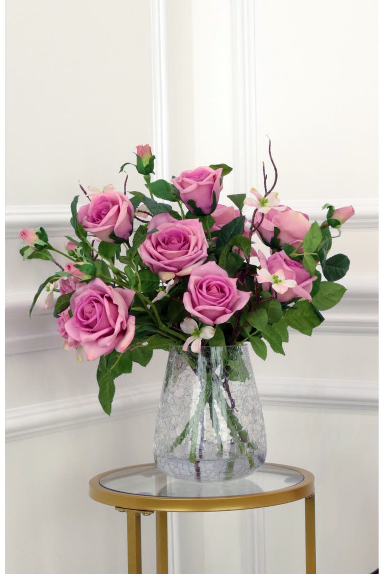 Roses in Crackle Vase, Main, color, Pink