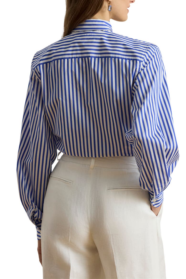 '70s Stripe Cotton Broadcloth Crop Popover Shirt, Alternate, color, BLUE/ WHITE