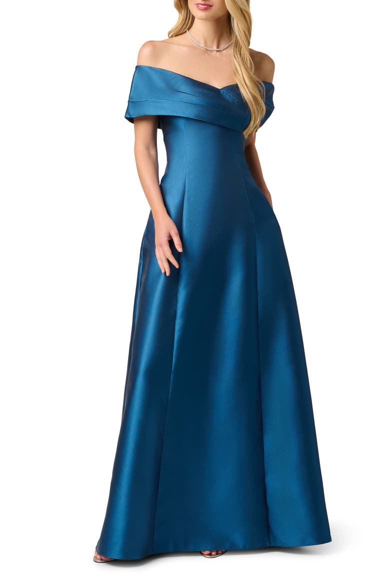 Off the Shoulder Mikado Gown, Alternate, color, TWILIGHT RIVER