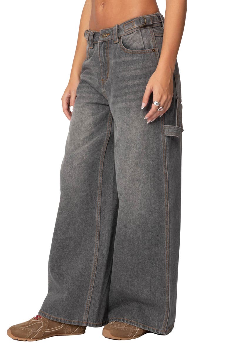 EDIKTED Low Rise Nonstretch Baggy Carpenter Jeans, Alternate, color, Gray-Washed