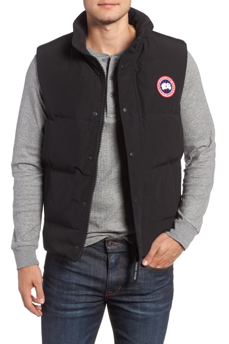 Garson Slim Fit Quilted Down Vest, Main, color, BLACK