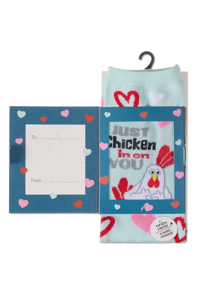 Big Kid's Just Chicken In On You Greeting Card Crew Socks, Alternate, color, Mint