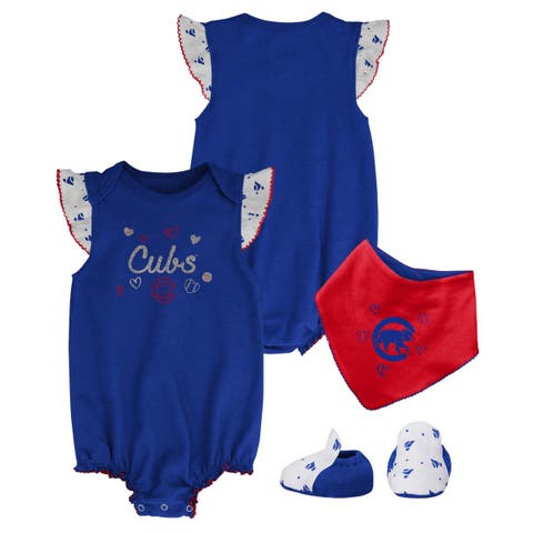Girls Newborn & Infant Royal Chicago Cubs 3-Piece Home Plate Bodysuit Bib & Booties Set