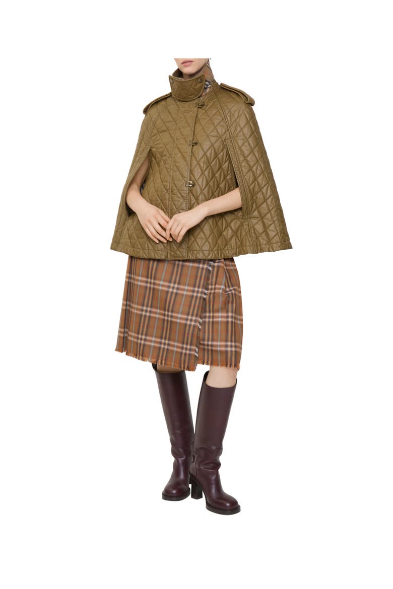 Shearling Collar Quilted Cotton Heath Cape, Alternate, color, Walrus brown/hemlock beige