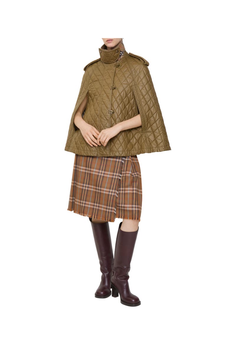 Burberry Shearling Collar Quilted Cotton Heath Cape, Alternate, color, Walrus Brown/Hemlock Beige