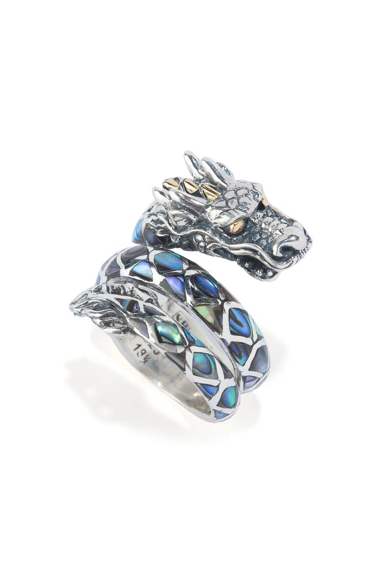 SAMUEL B. Sterling Silver & 18K Gold Abalone Dragon Wrap Ring, Alternate, color, Blue/ Green