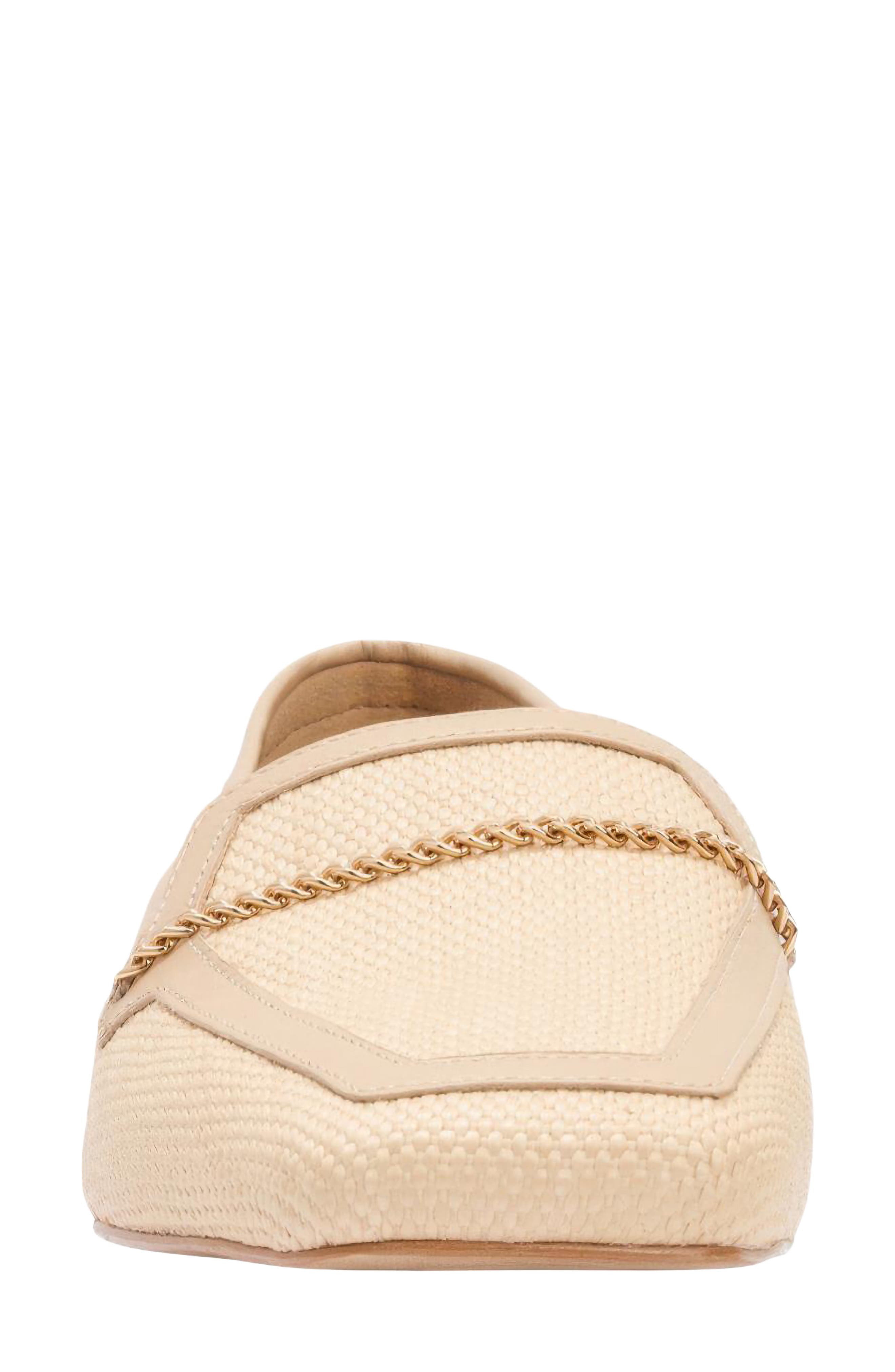 André Assous Ariane Raffia Chain Embellished Loafer, Alternate, color, Bone