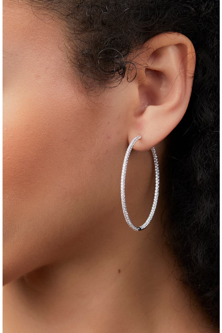 Diamond Inside Out Hoop Earrings, Alternate, color, 18K WHITE GOLD