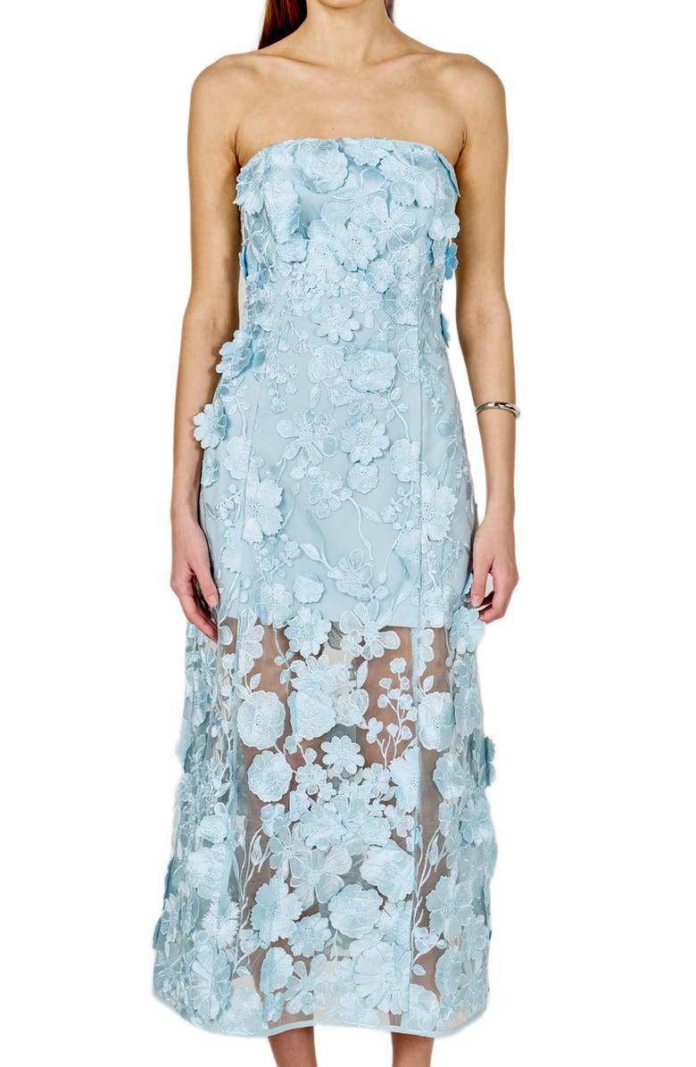 Endless Rose Floral Embroidery Strapless Dress, Alternate, color, Icy Blue