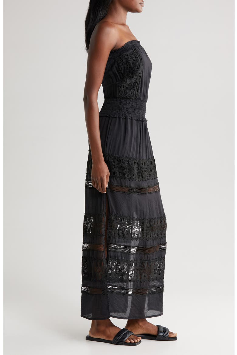 Lace Strapless Cover-Up Maxi Dress, Alternate, color, BLACK