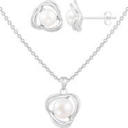 SPLENDID PEARLS Sterling Silver & 7-8mm Cultured Freshwater Pearl Earrings & Necklace Set