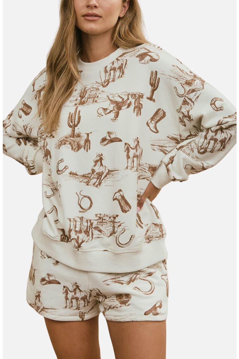 Western Graphic Cotton Blend Top & Shorts Set, Alternate, color, CREAM MULTI