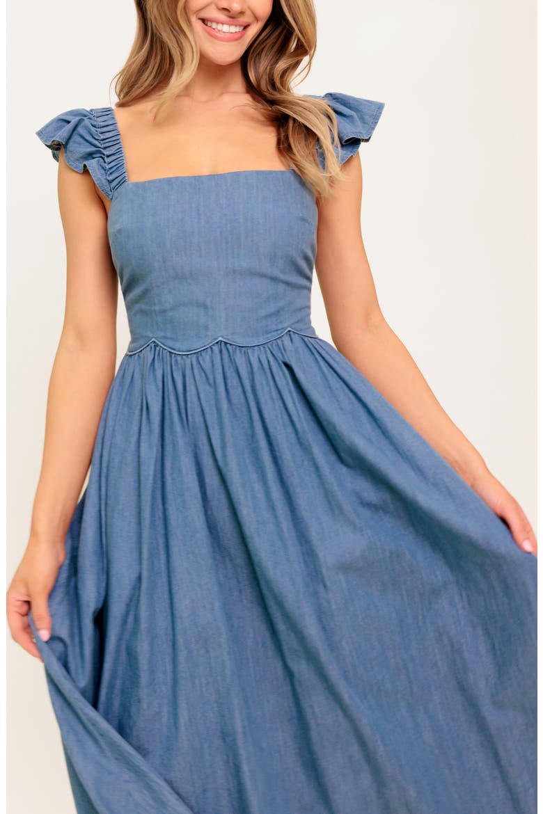 Cap Sleeve Chambray Midi Dress, Alternate, color, INDIGO