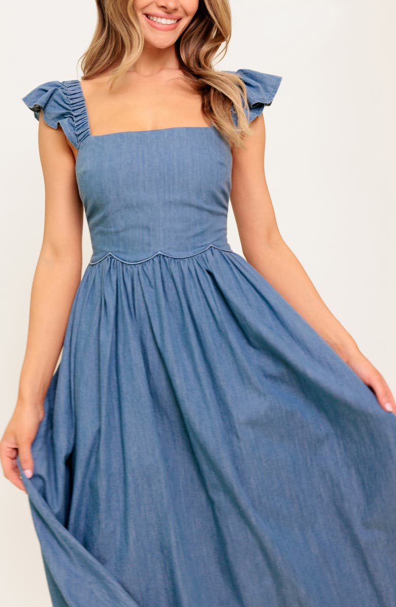 FLYING TOMATO Cap Sleeve Chambray Midi Dress, Alternate, color,