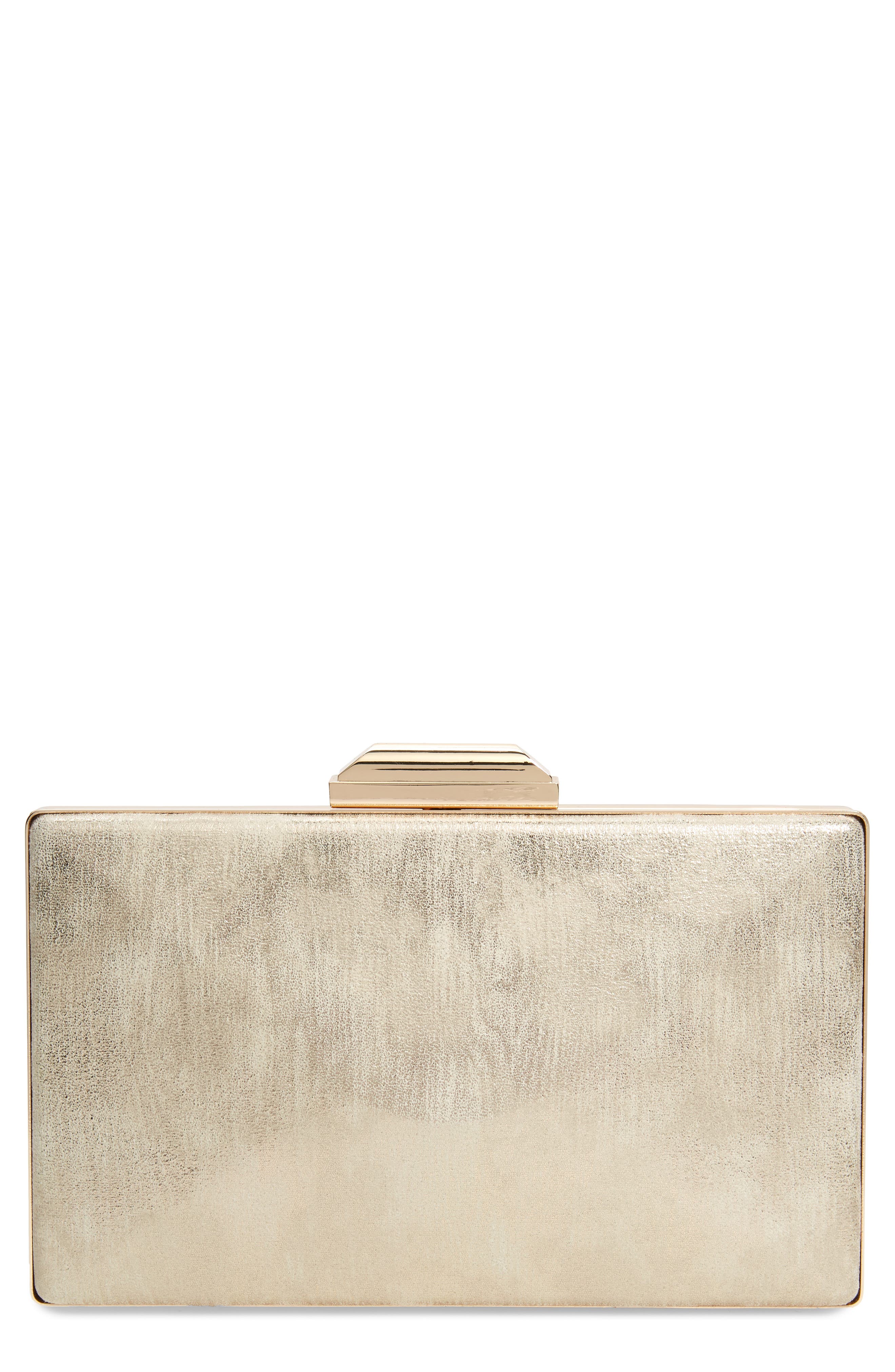 Geometric Faux Leather Minaudière, Main, color, GOLD