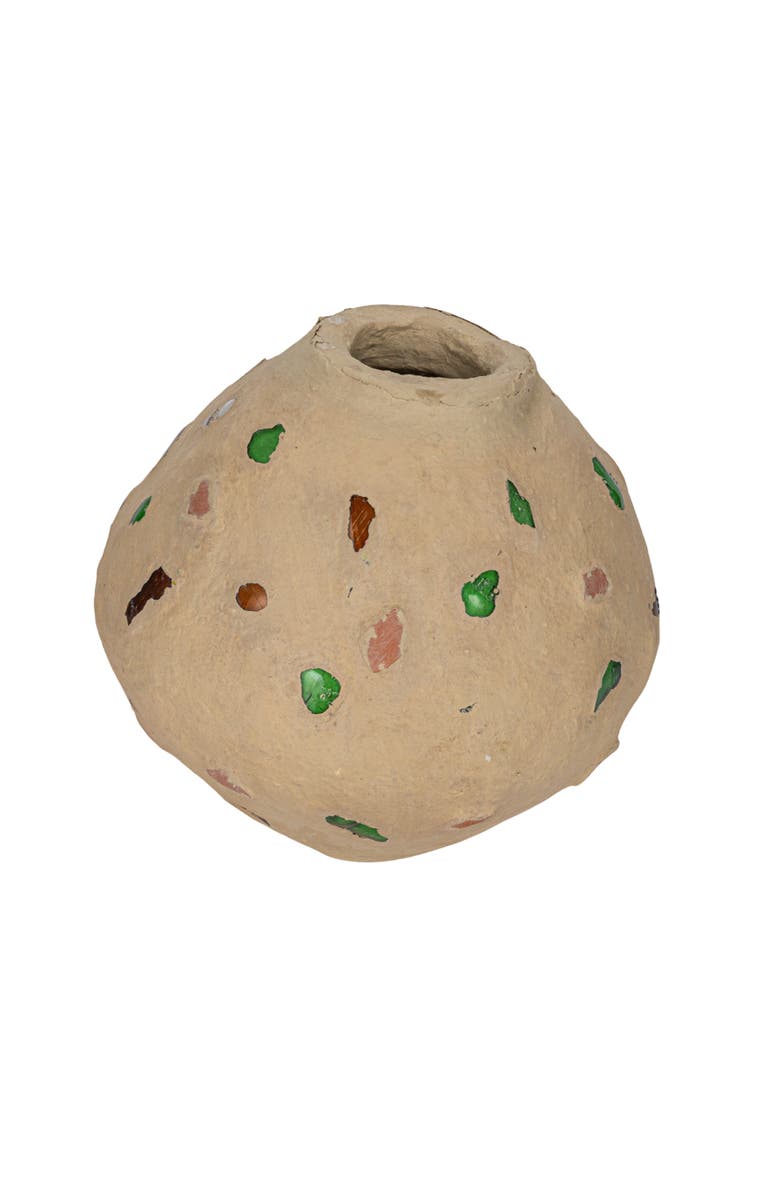 Storied Home Handmade Paper Mâché Vase with Embedded Glass, Shells, and Wood Pieces, Main, color, Cream