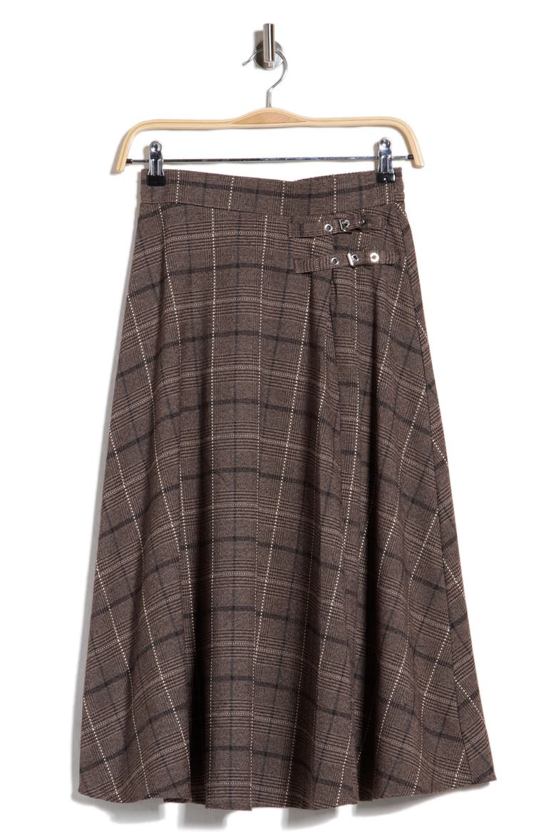 Plaid Midi Skirt, Main, color, BROWN MULTI