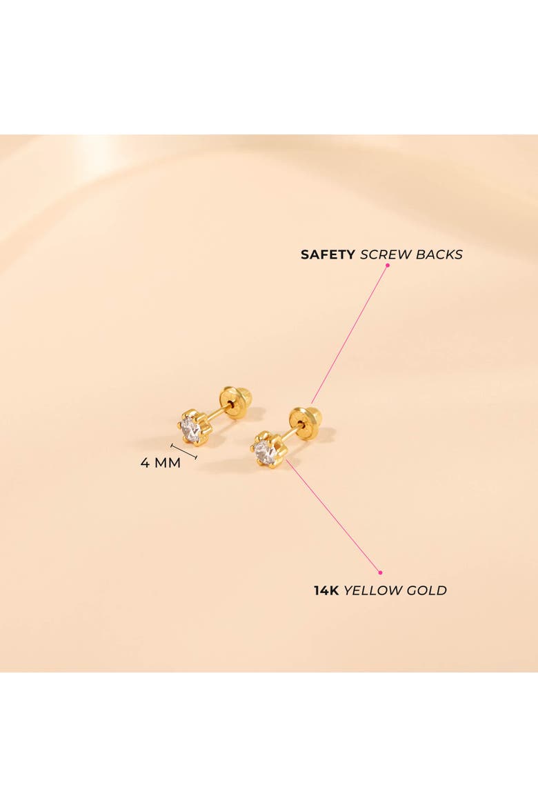 14k 6 Prong Cubic Zirconia Solitaire Earrings, Alternate, color, Gold