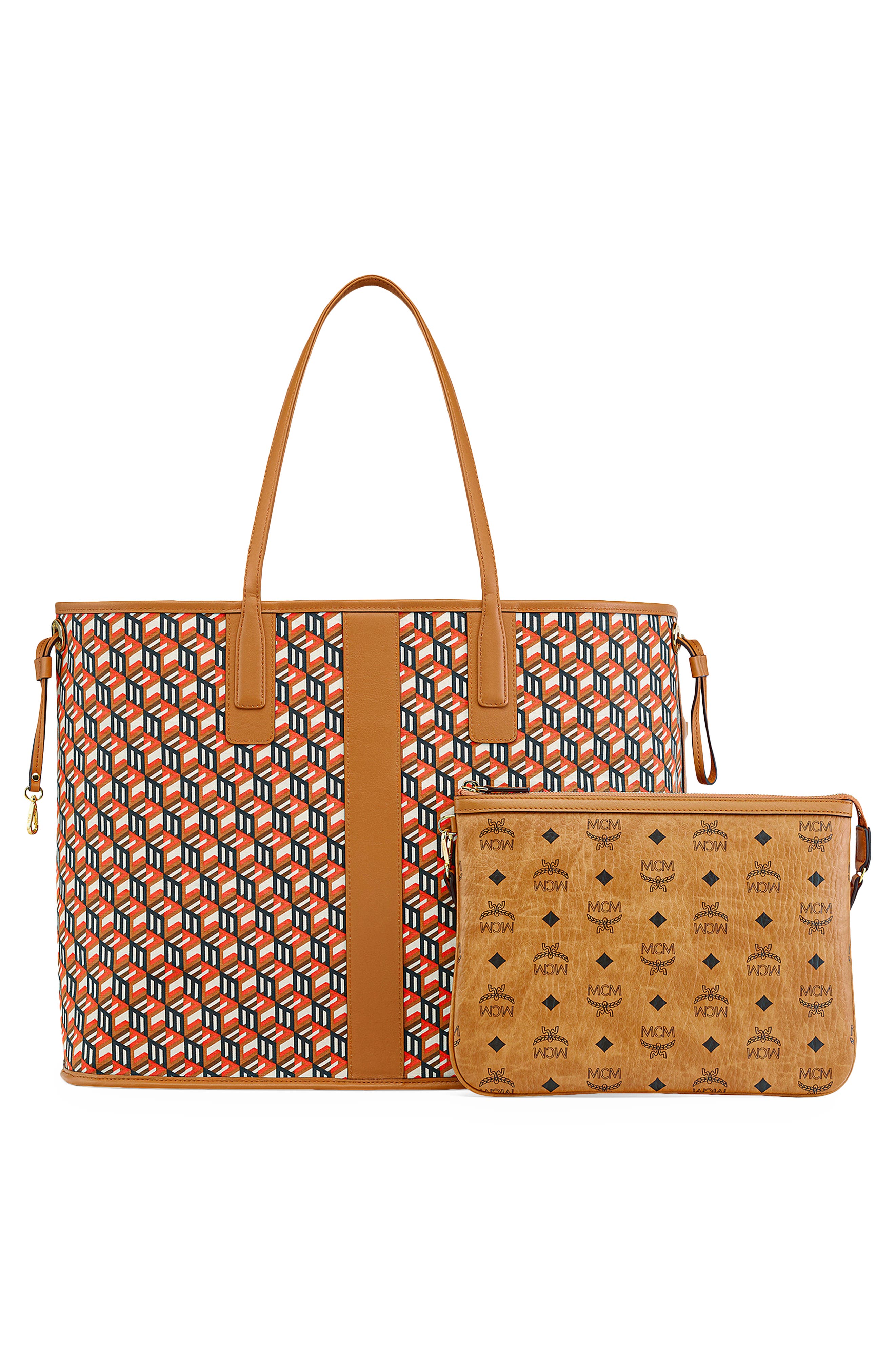 Large Reversible Liz Shopper in Visetos, Alternate, color, COGNAC