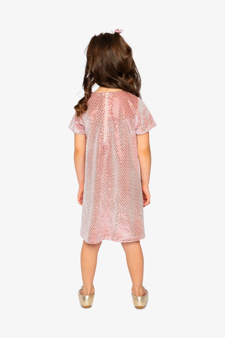 Short Sleeve Sparkle Velour A-Line Dress, Alternate, color, Pink