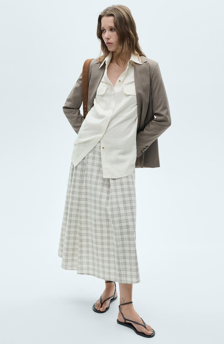 MANGO Check Cotton Skirt, Alternate, color, Ecru