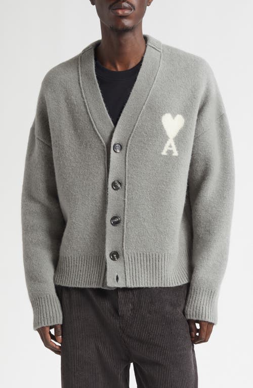 AMI PARIS Ami de Coeur Alpaca Blend V-Neck Cardigan in 058 Grey/off White  product