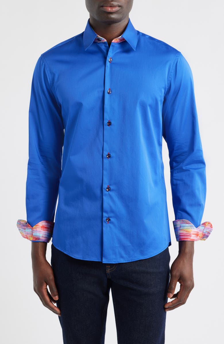 Siragusa Printed Silk Trim Dress Shirt, Main, color, Royal Blue