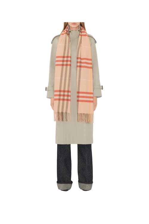 Shop Burberry Wide Check Cashmere Scarf In Teacup