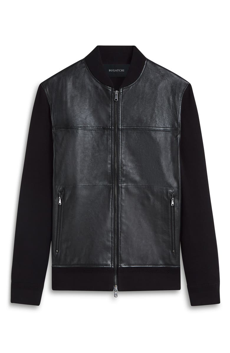 Bugatchi Leather Front Zip-Up Cotton & Cashmere Cardigan, Alternate, color, 