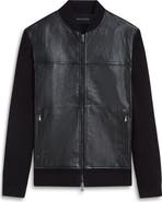 Bugatchi Leather Front Zip-Up Cotton & Cashmere Cardigan