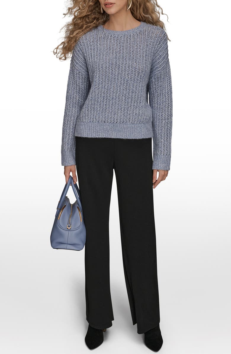 Donna Karan New York Open Stitch Crewneck Sweater, Alternate, color, Tempest