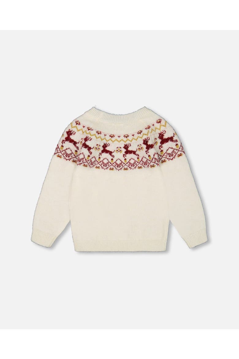 Girl's Sweater With Christmas Intarsia Off White And Red, Alternate, color, Off White