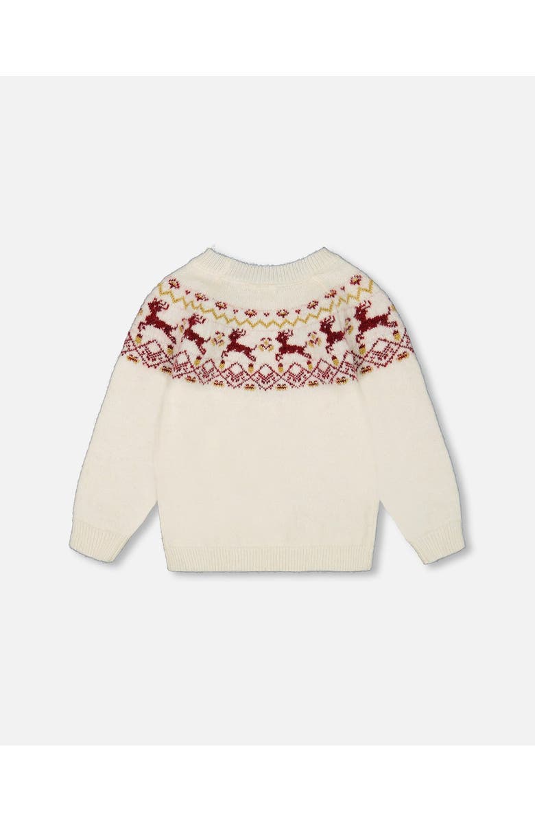 Deux par Deux Girl's Sweater With Christmas Intarsia Off White And Red, Alternate, color, 