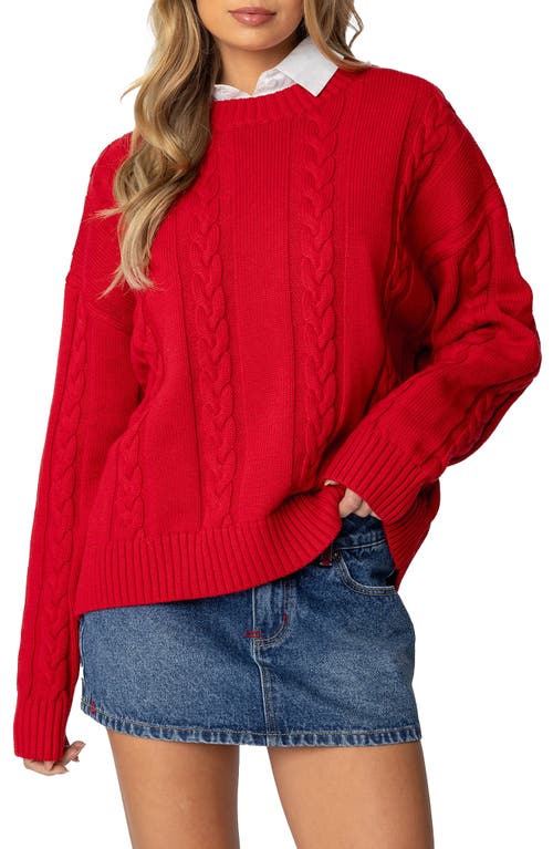 Shop Edikted Acacia Oversize Cotton Cable Sweater In Red