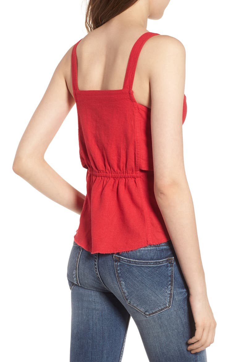 Tie Front Linen Blend Tank Top, Alternate, color, RED LIPSTICK