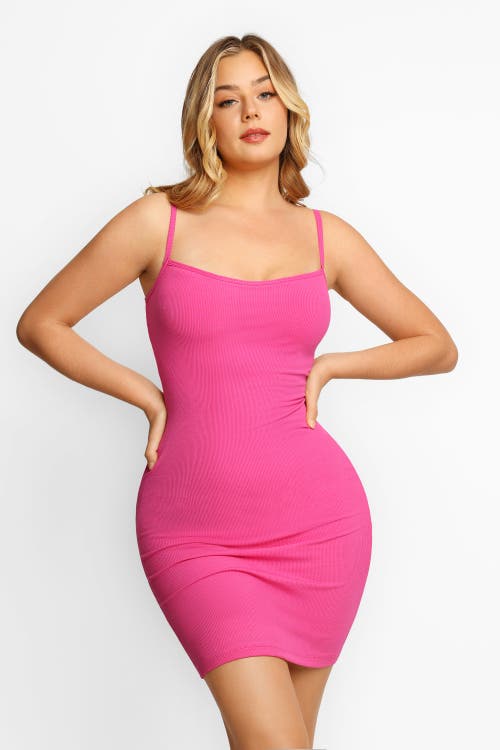 Popilush Shapewear Solid Modal Butt Lift Mini Slip Dress In Hot Pink