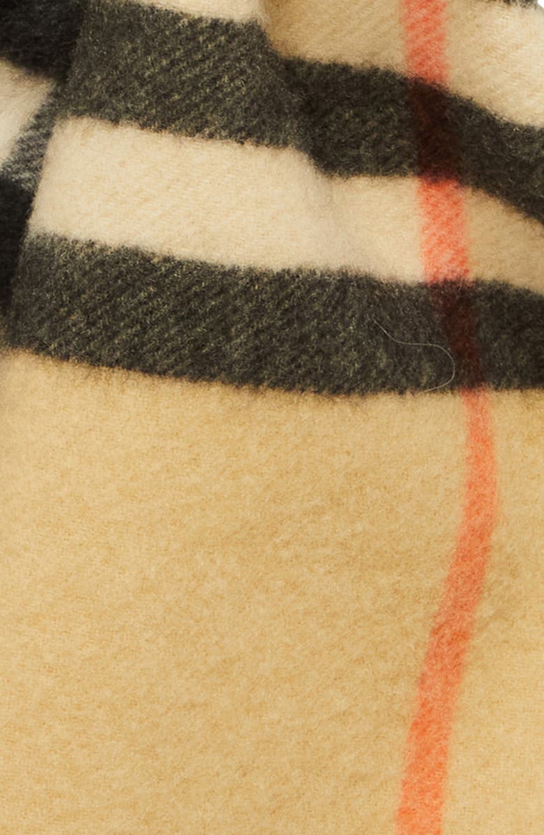 Burberry Equestrian Knight Design Check Reversible Fringe Cashmere Scarf, Alternate, color, Sand