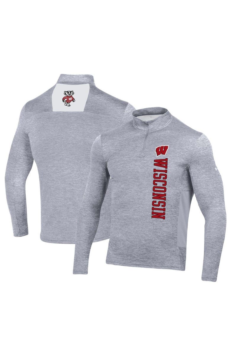 Under Armour Men's Under Armour Heather Gray Wisconsin Badgers Gameday Twist Quarter-Zip Top, Main, color, Heather Gray