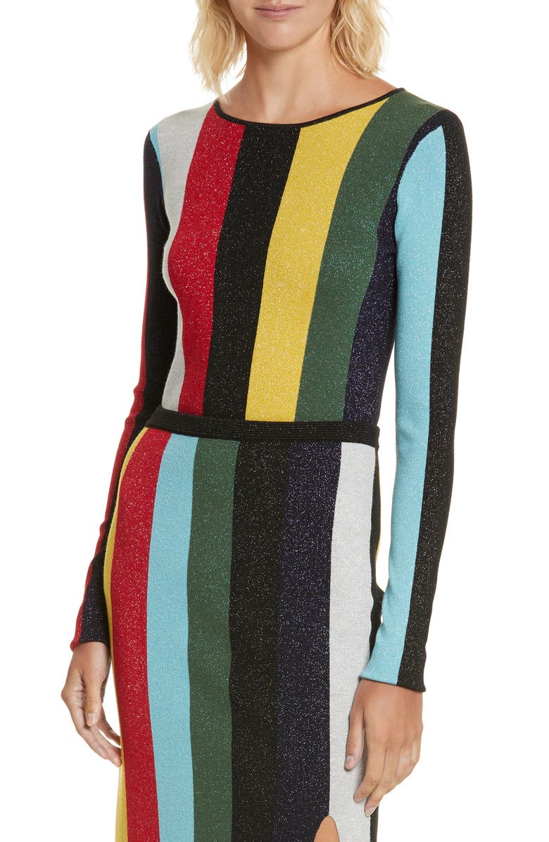 DVF Diane von Furstenberg Metallic Stripe Sweater, Main, color, 