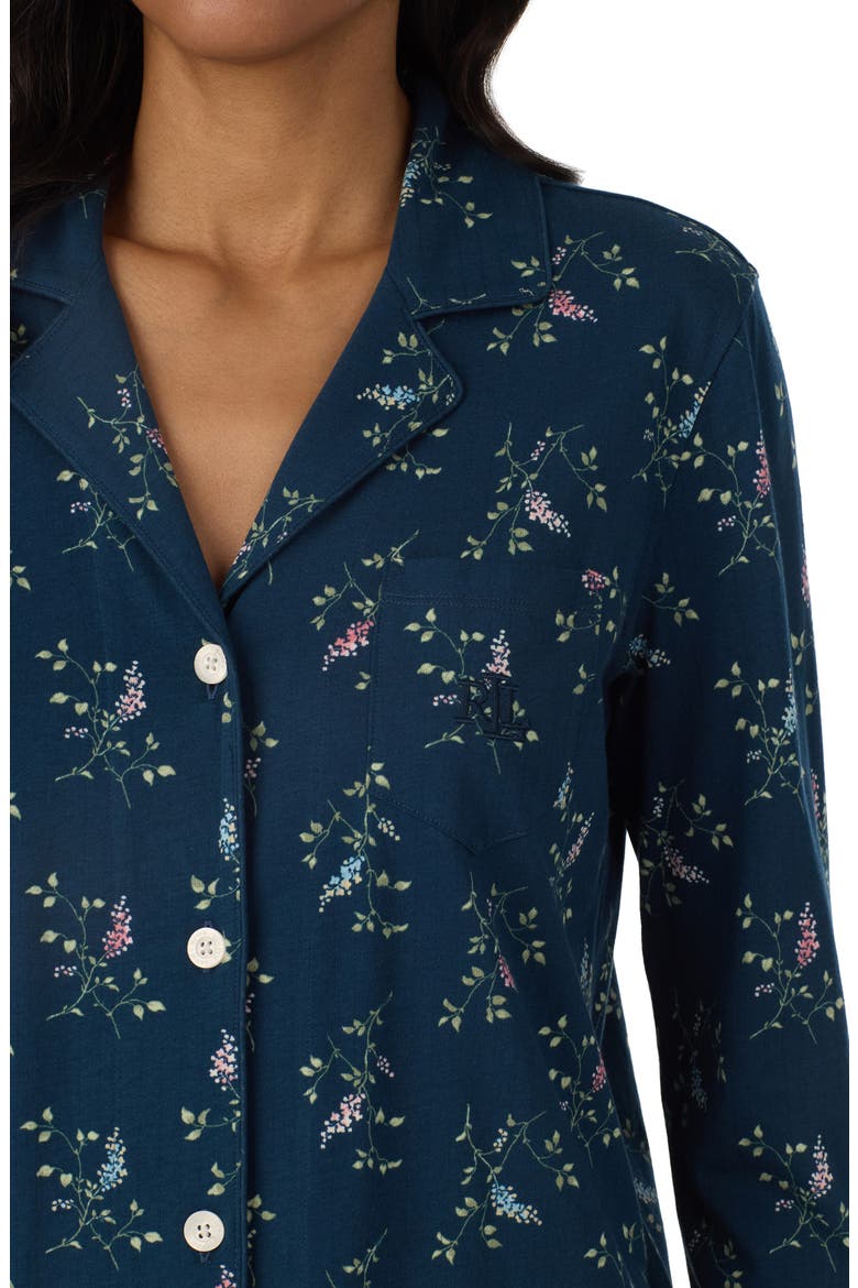 Print Cotton Blend Pajamas, Alternate, color, NAVY/ PRINT