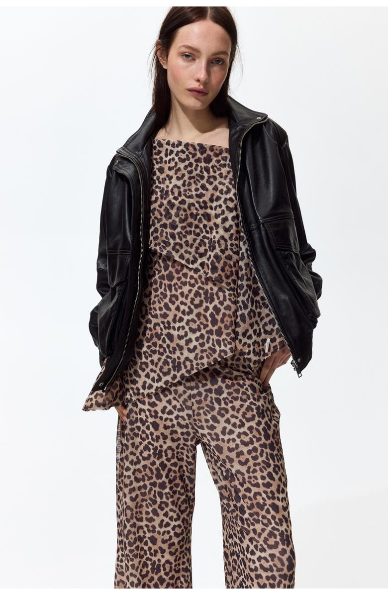 H&M Mesh Pull-on Trousers, Alternate, color, Light Beige/Leopard Print