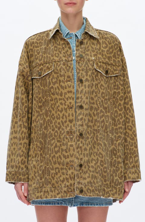 Relaxed Fit Leopard Print Denim Shirt Jacket
