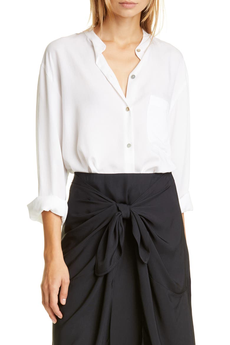 Relaxed Band Collar Blouse, Main, color, OFF WHITE